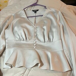 Express Women's Ivory Button-Front Peplum Blouse